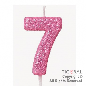VELA NUMERAL CHICO 5.5 CM CON GIBRE ROSA NUMERO 7 x 1